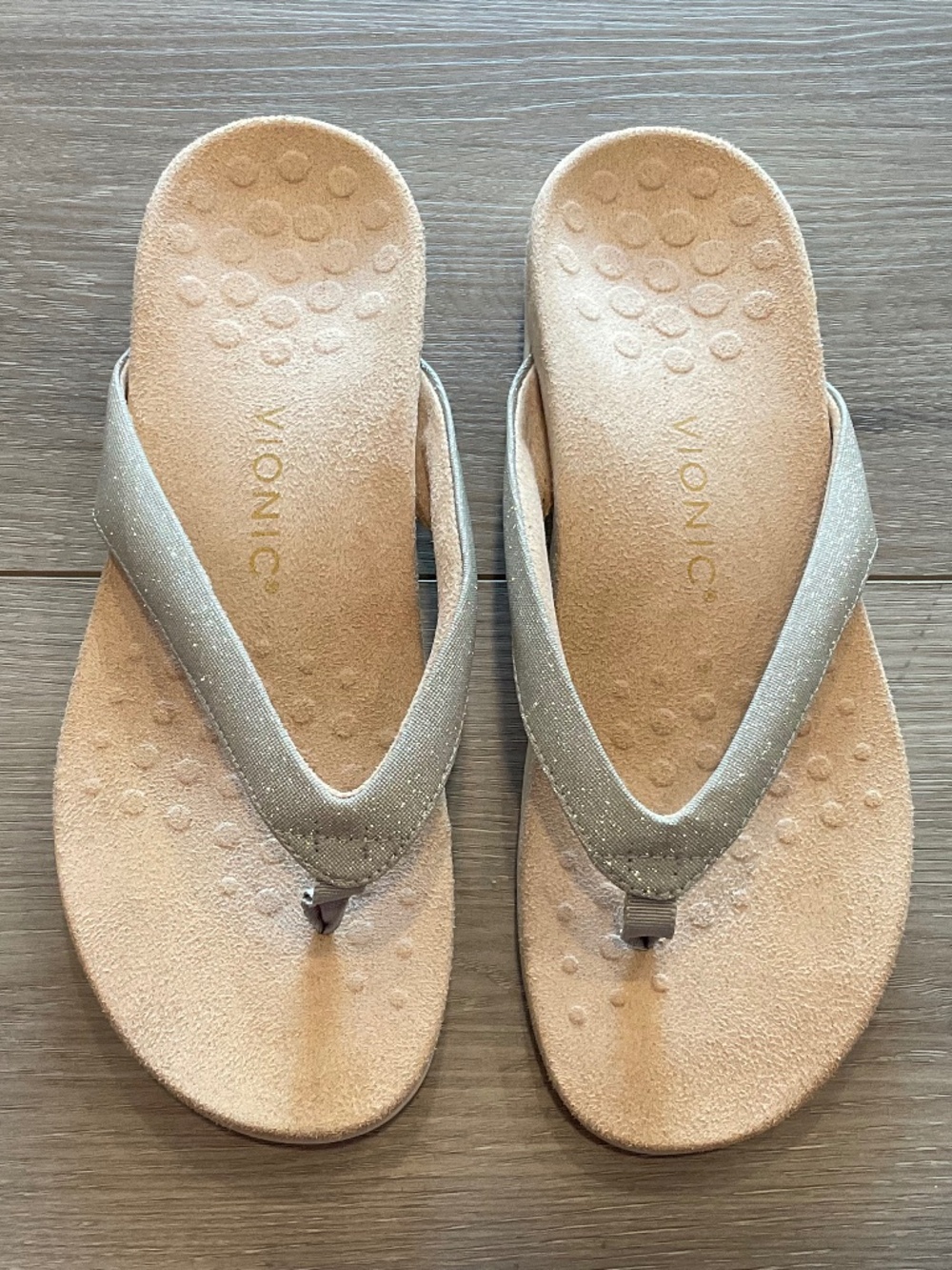 VIONIC Bella Flip Flop Sandals Silver Sparkly Size 9.5